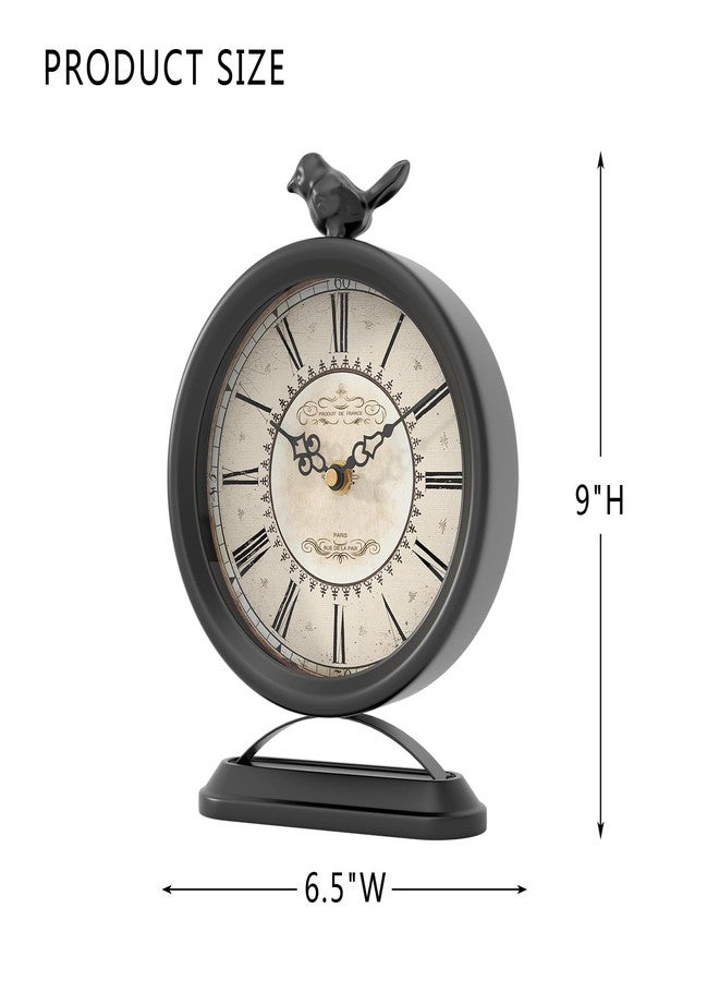 ChimeTide Vintage Table Clock with Bird, European Antique Style Black Mantel Clocks, Desk and Shelf Decor Clock, for Farmhouse, Bedside, Living Room, Bedroom, Gift (9" H x 6.5" W) - Image 2